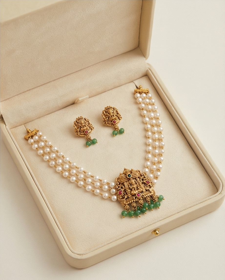 Temple designer pearl choker with Earrings (NRW22)