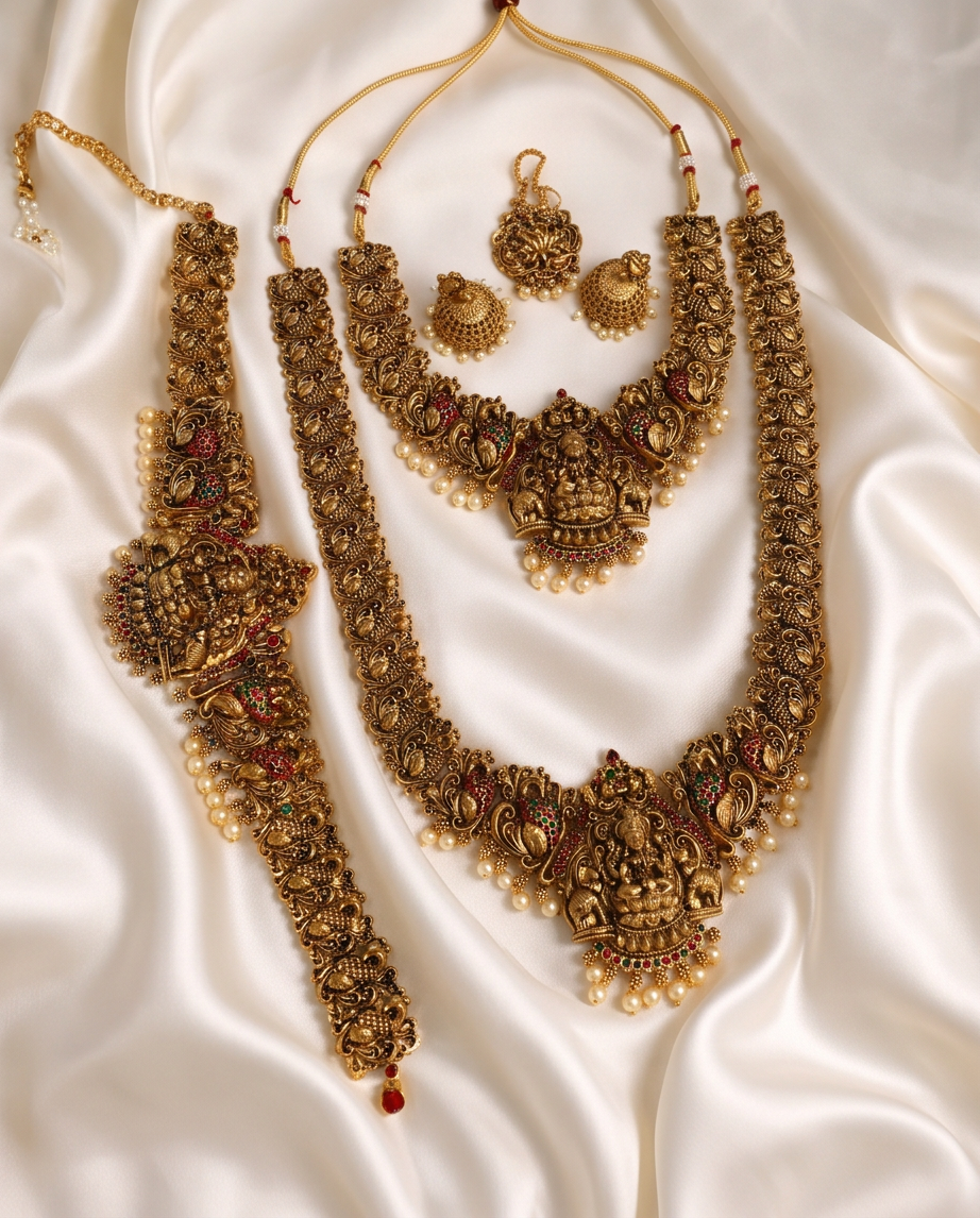 Necklace and Long necklace Hip belt and Earrings and Bytalebottu set - NRW-101