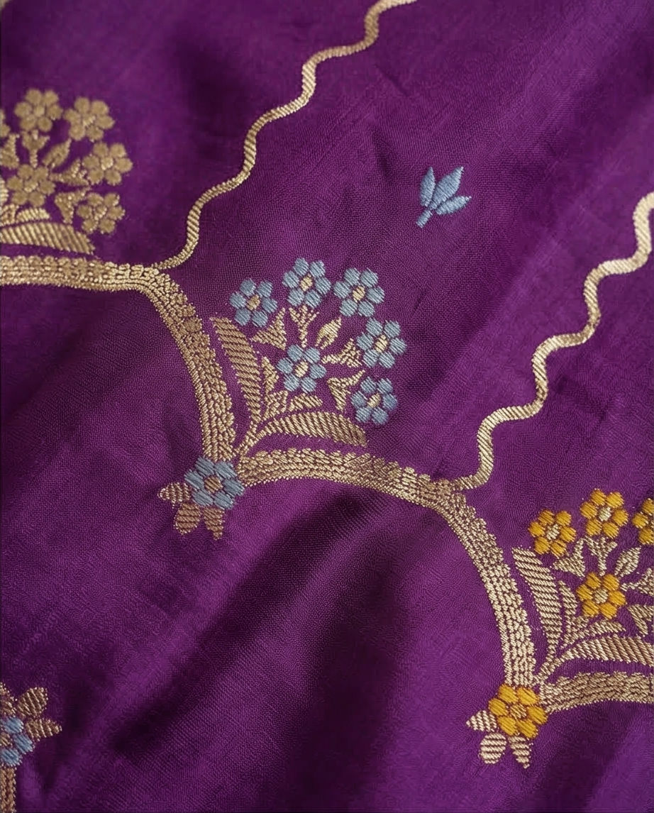 Semi silk saree with multicolor thread work (SR-MSP7)-Purple