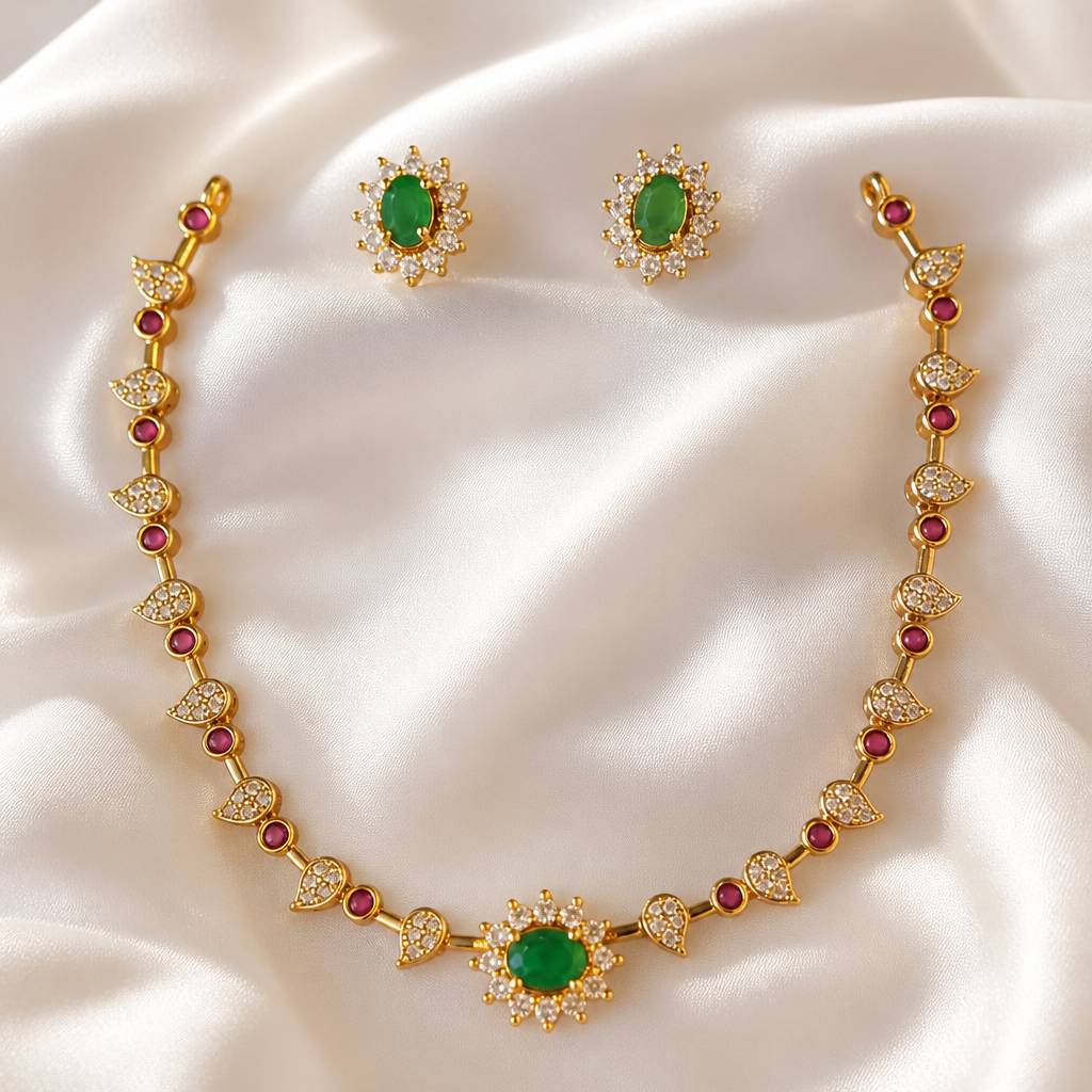 White stone premium necklace with Earrings (NRW-68)