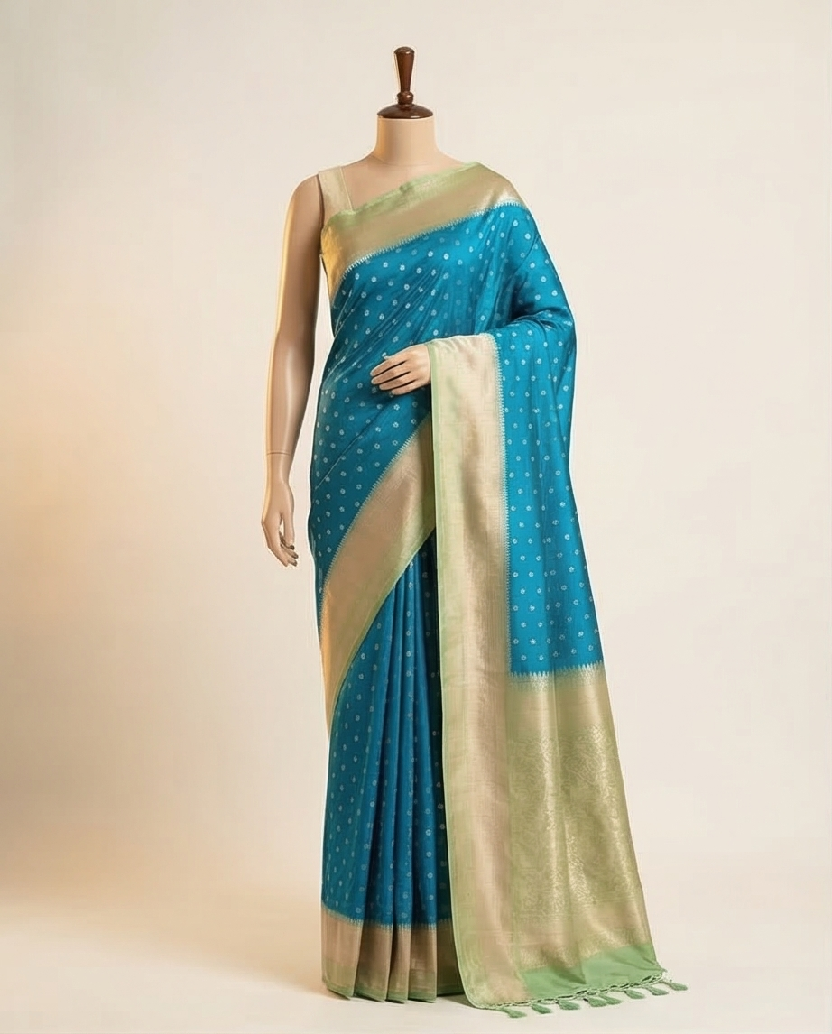 Dual‑tone semi silk saree with silver zari work (SR-MSP2) -Blue