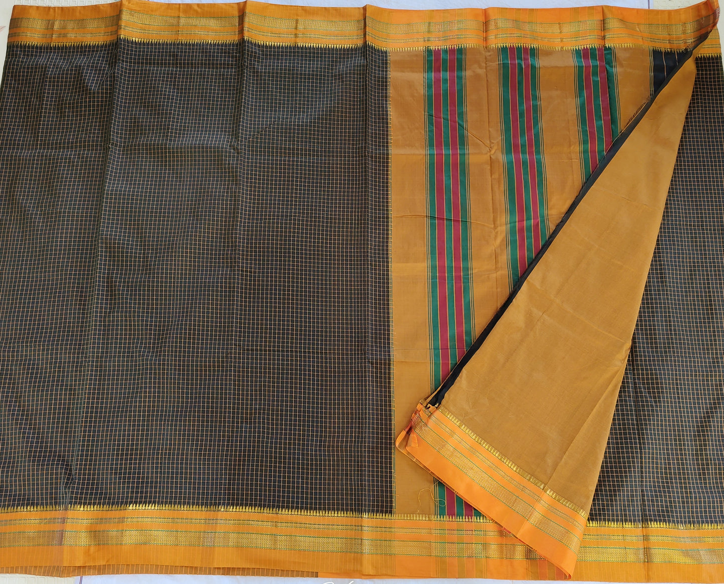 Green Small Checks Ilkal Cotton Saree (SR-SP10)