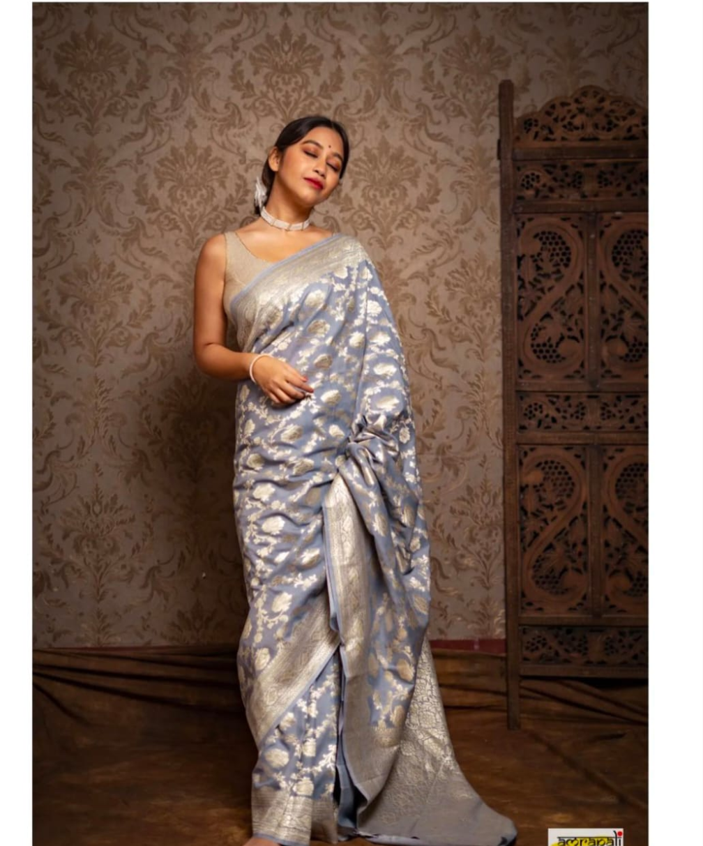 Handloom Banarasi Khaddi (SR-HUP1)-Cement Grey