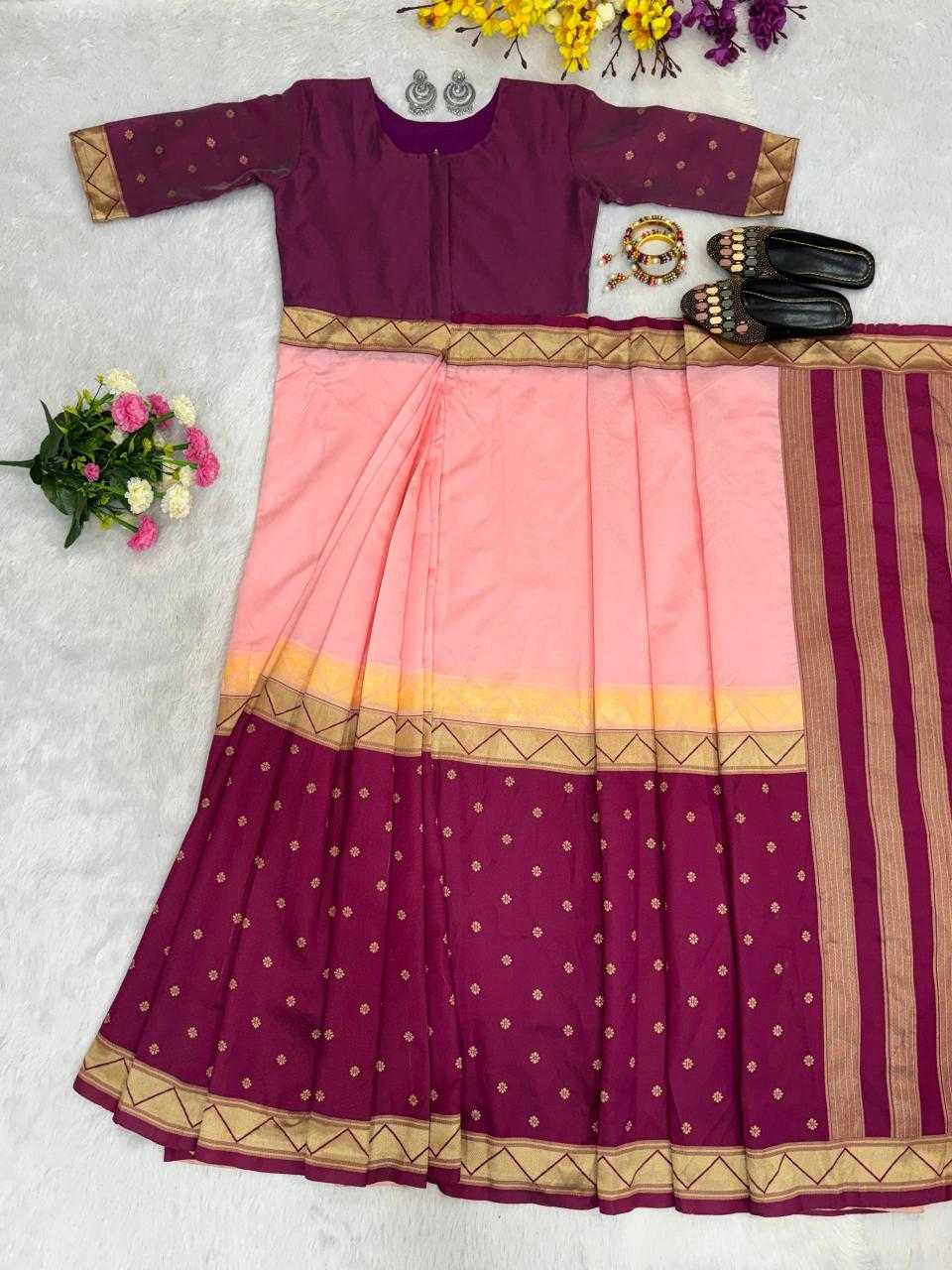 Ready Saree-Gown Pattern - SR-KEP5-Magenta+Rose Pink