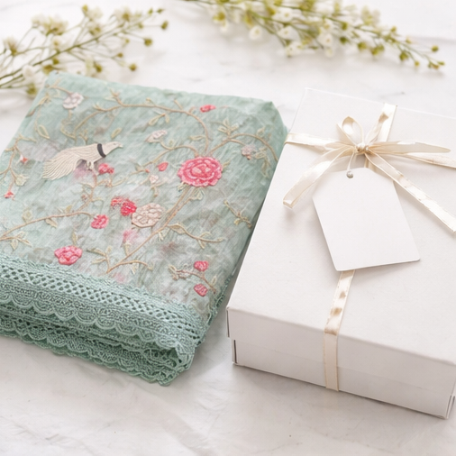 Green Floral Embroidery Fancy Saree (SR-SP27)