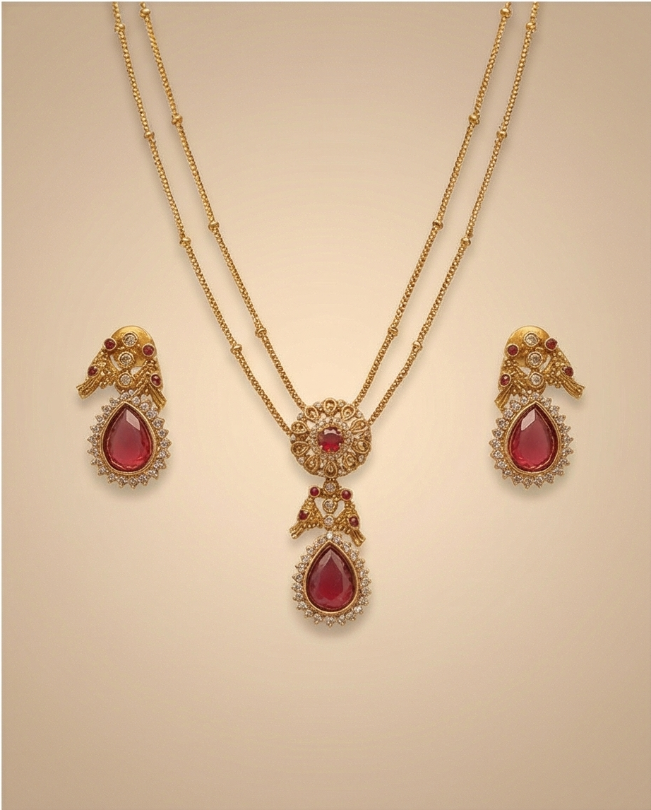 Double layer short chain with Earrings (NRW45)