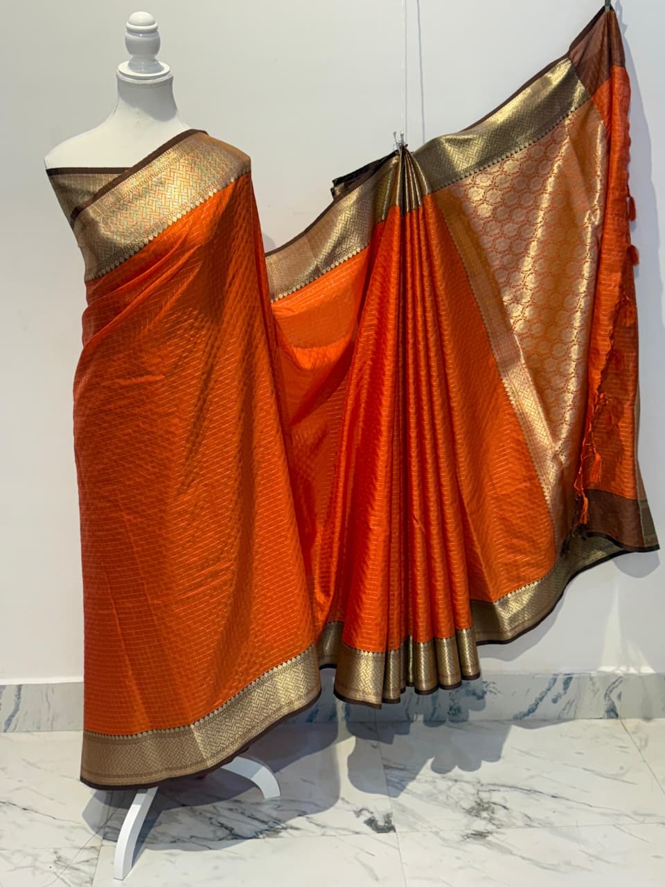 Semi Crepe Rust Orange Saree - SR-SBP1