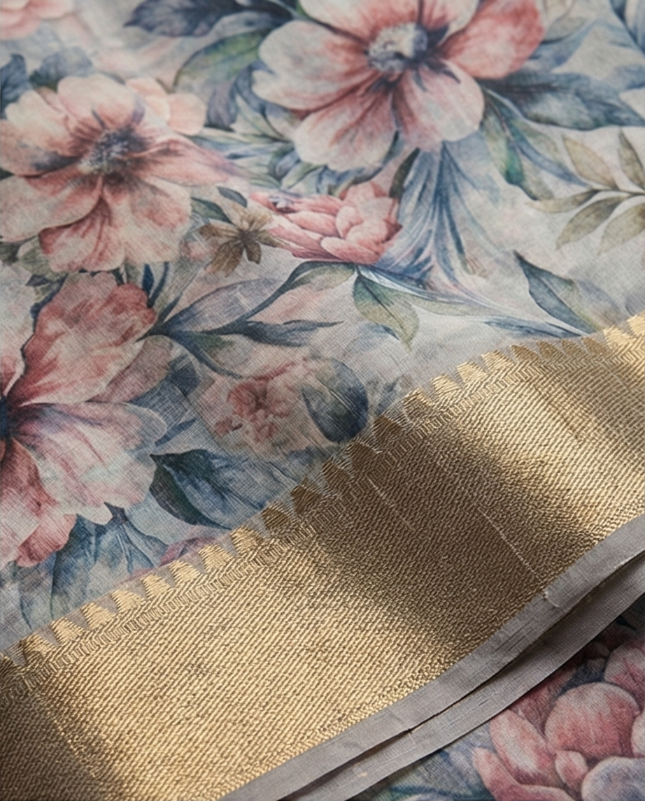 Grey Floral Synthetic Saree (SR-SP5)