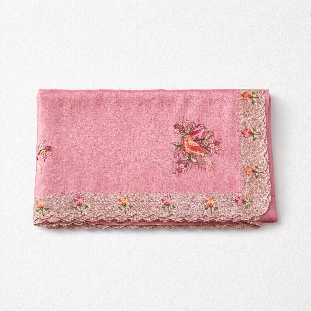 Pink Bird with Flower Fancy Saree (SR-SP29)