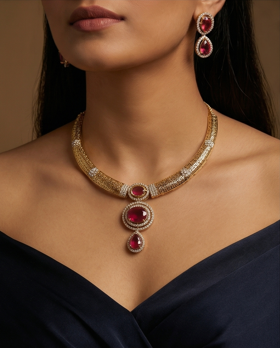 Ruby Aura Necklace Set-Pink (NRW13-2)