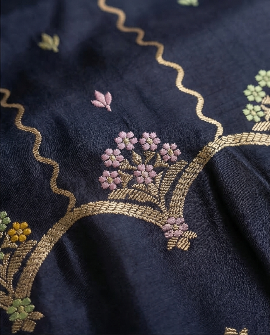 Semi silk saree with multicolor thread work (SR-MSP7)-Black