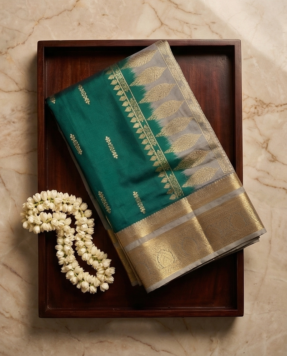 Emerald Green Kanjivaram Semi Silk Saree