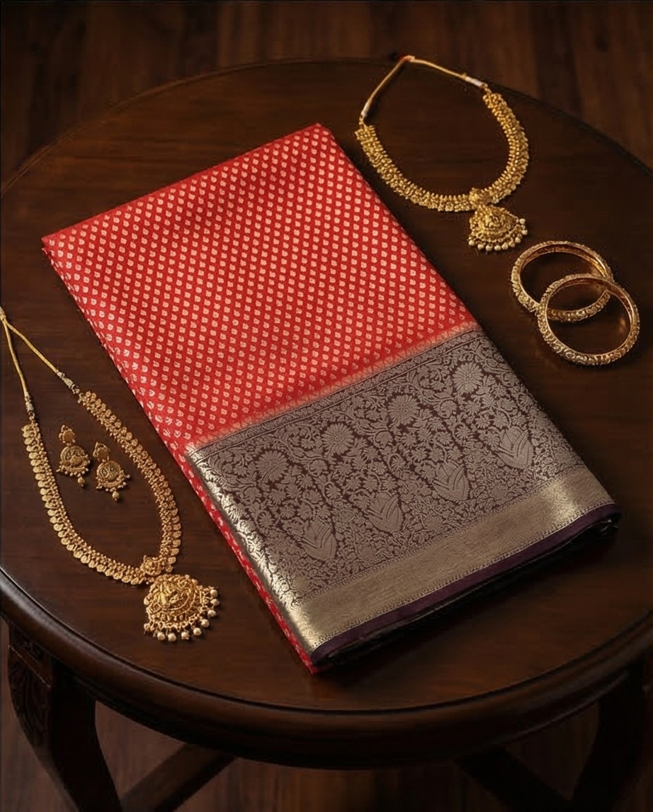 Smooth, flexible, and lightweight Semi Silk premium Saree (SR-MSP5)-Bright Red