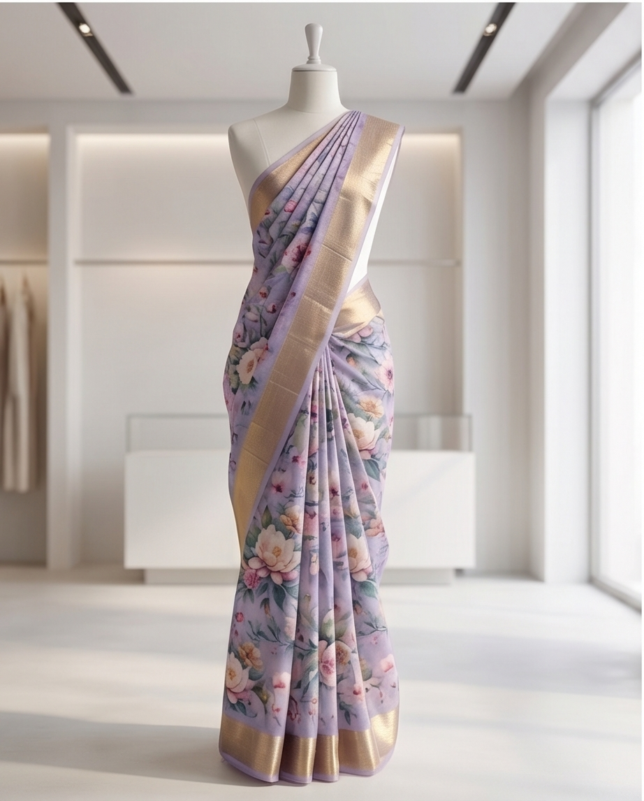 Blue Floral Synthetic Saree (SR-SP7)