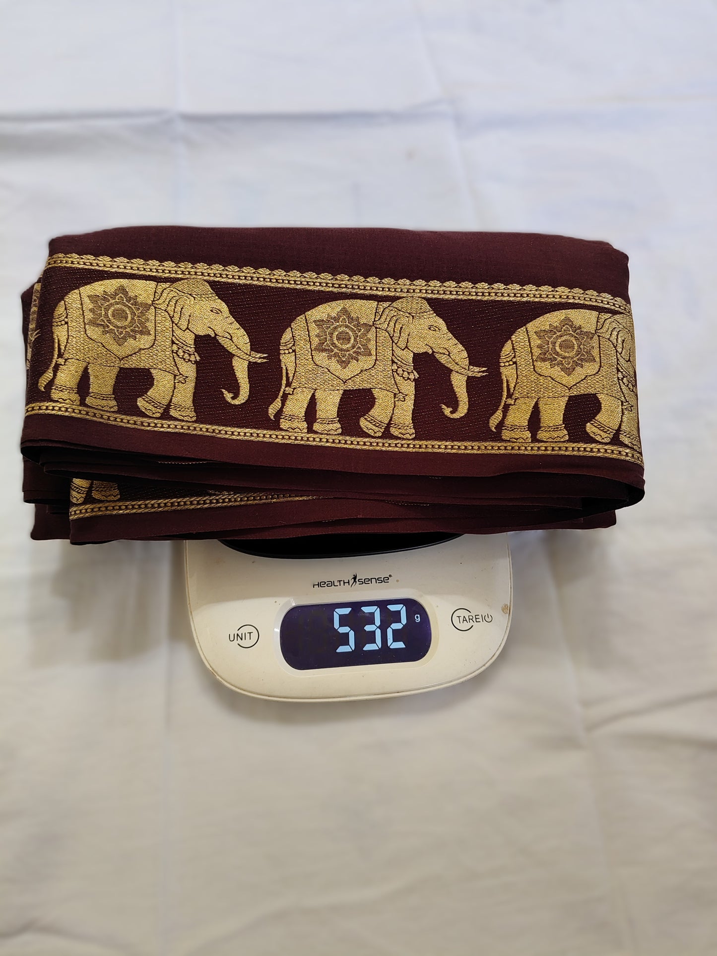 Pure Mysore Silk Saree – Maroon & Gold a traditional elephant‑pattern border(120 GSM) - SR-PSMP5
