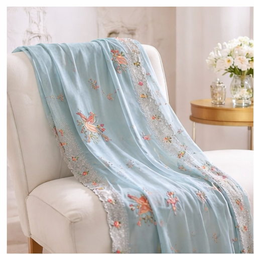 Sky-blue Bird with Flower Fancy Saree (SR-SP28)
