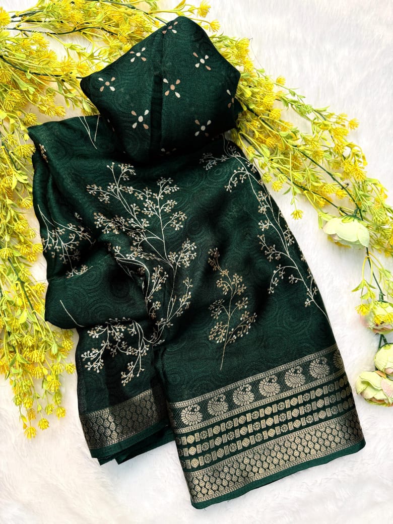 JEQURD VIEWING saree-Dark Green