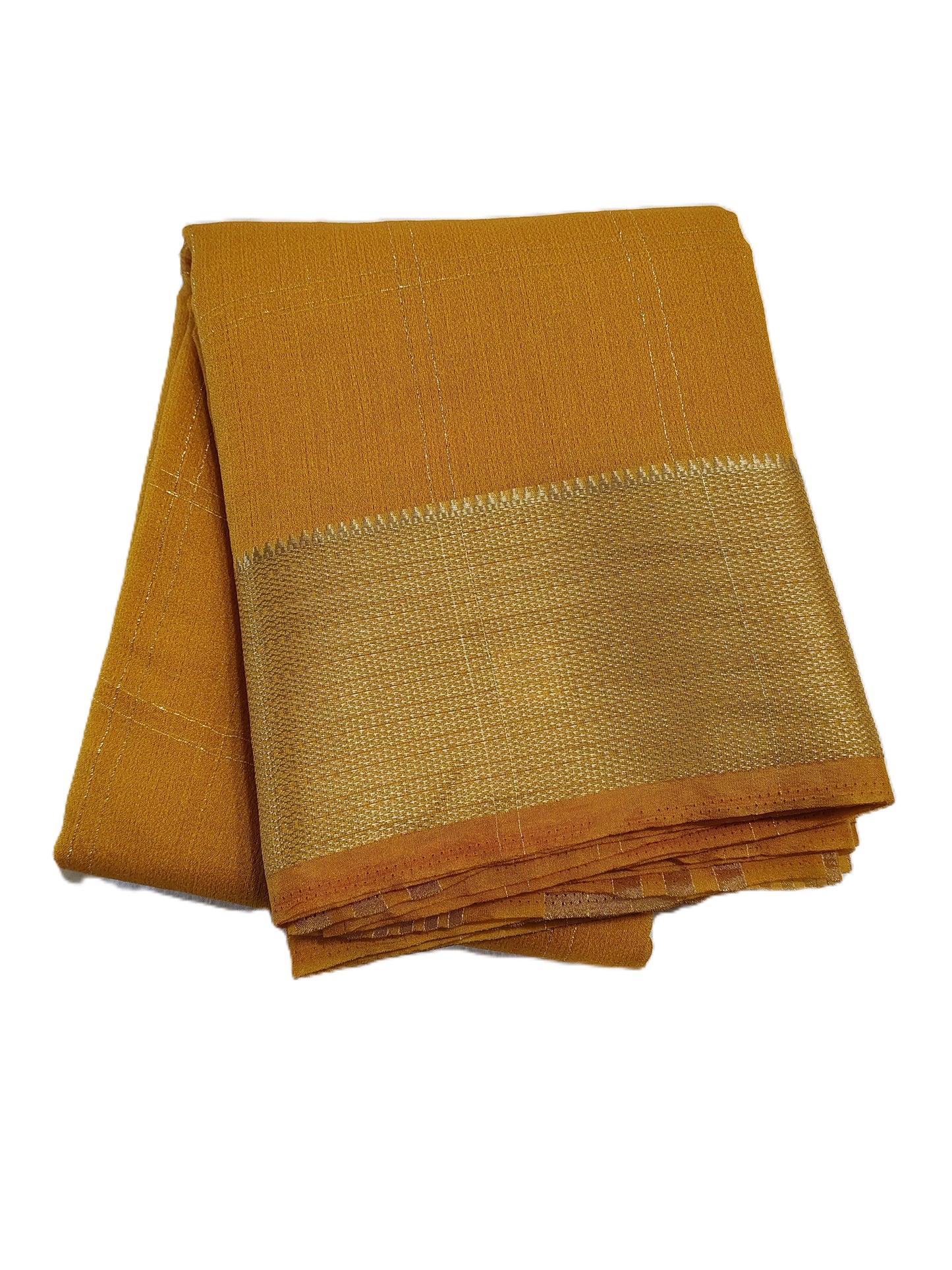 Soft Weave Saree – Golden Zari Border - SR-PSMP7-Mustard‑yellow