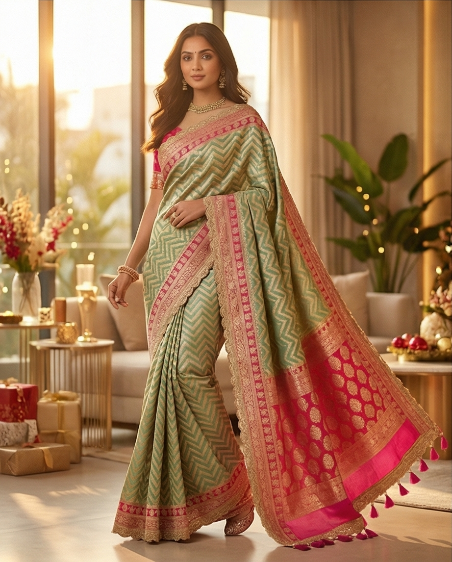 Mint Green Banarasi Silk Saree (SR-HUP3)