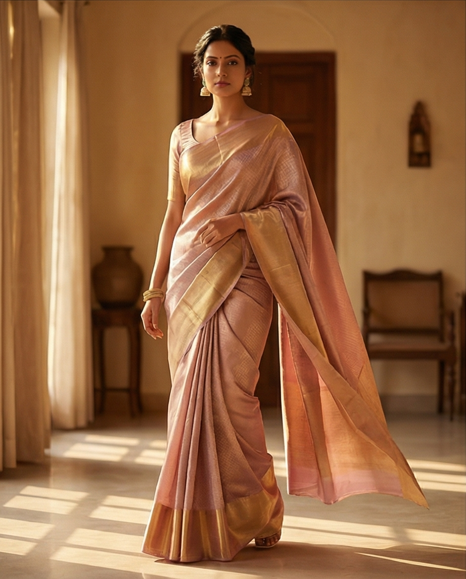 Dusty Rose Semi Kanjivaram Silk Saree