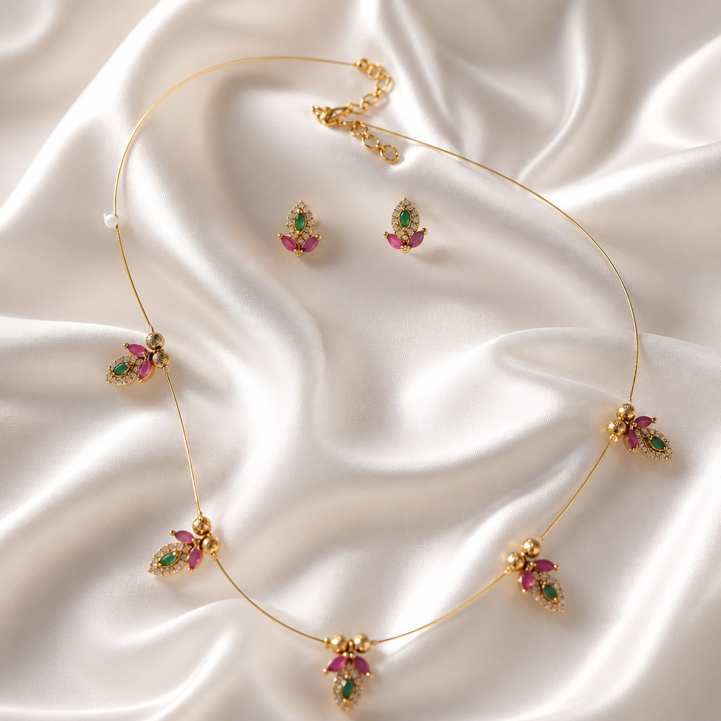 Invisible chain with trendy pattern with earrings - Multi colour (NRW-78)