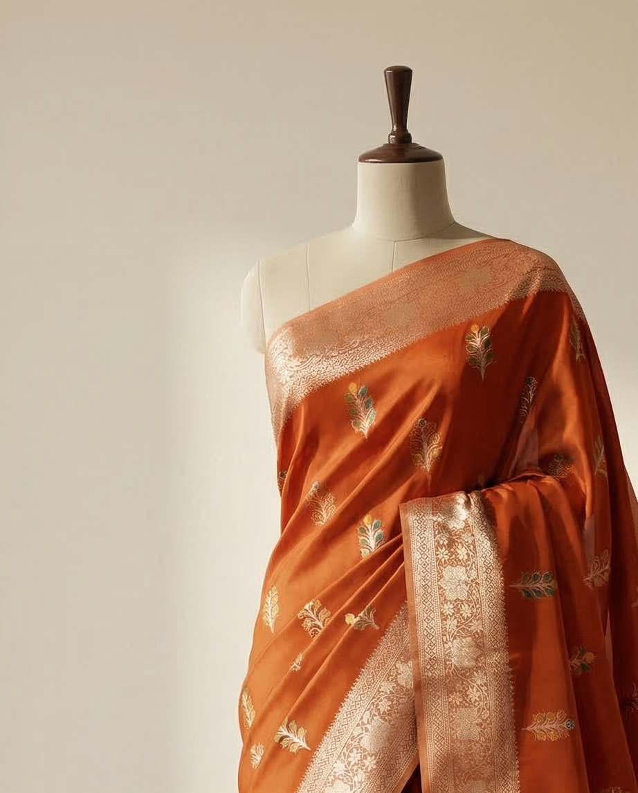 Georgette - Rich orange embroidered Semi silk saree with multicolour thread work (SR-MSP1)