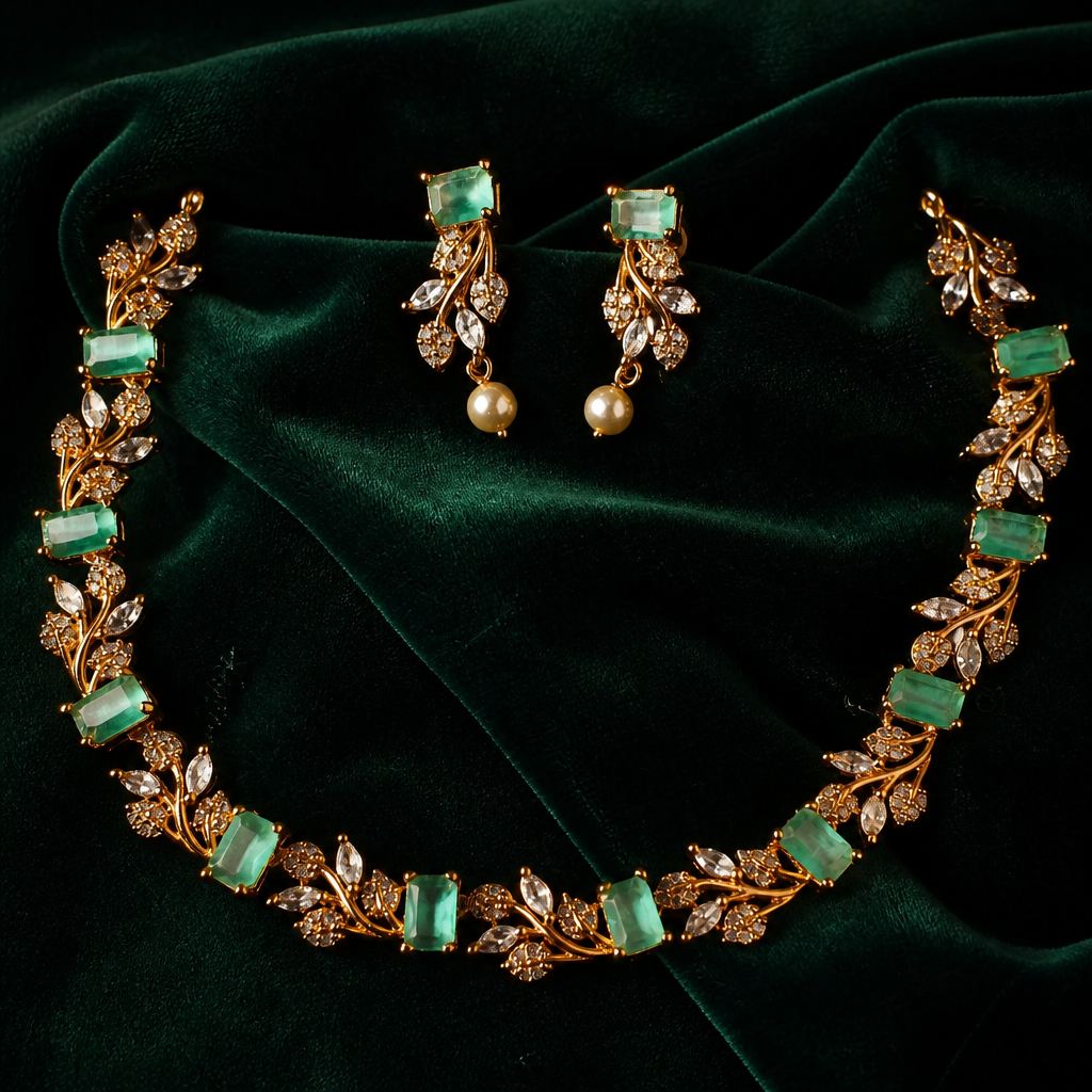 Premium gem-stone Necklace with earrings (NRW-57)