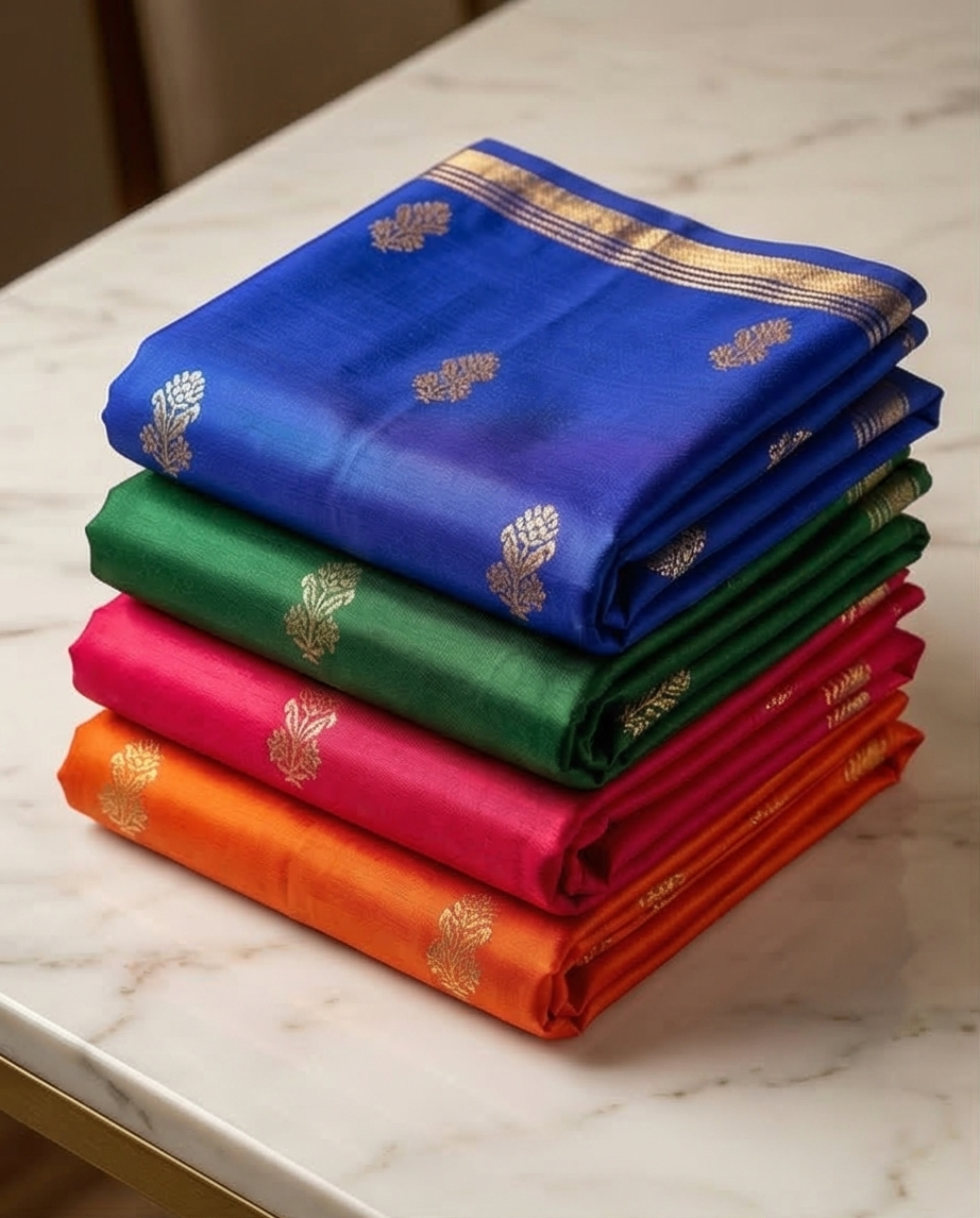 Gajji Silk - Rich golden zari border with intricate traditional patterns - SR-PSMP8-Blue