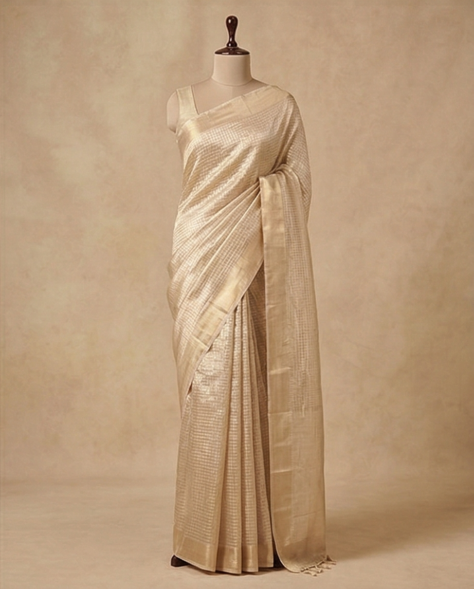 Nayanatara-Golden Tissue Checks Saree with Zari Border - SR-KP4