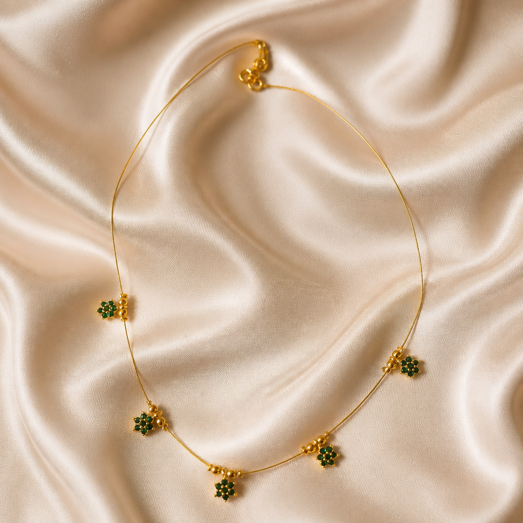 Invisible necklace with green stone without Earrings (NRW-75)