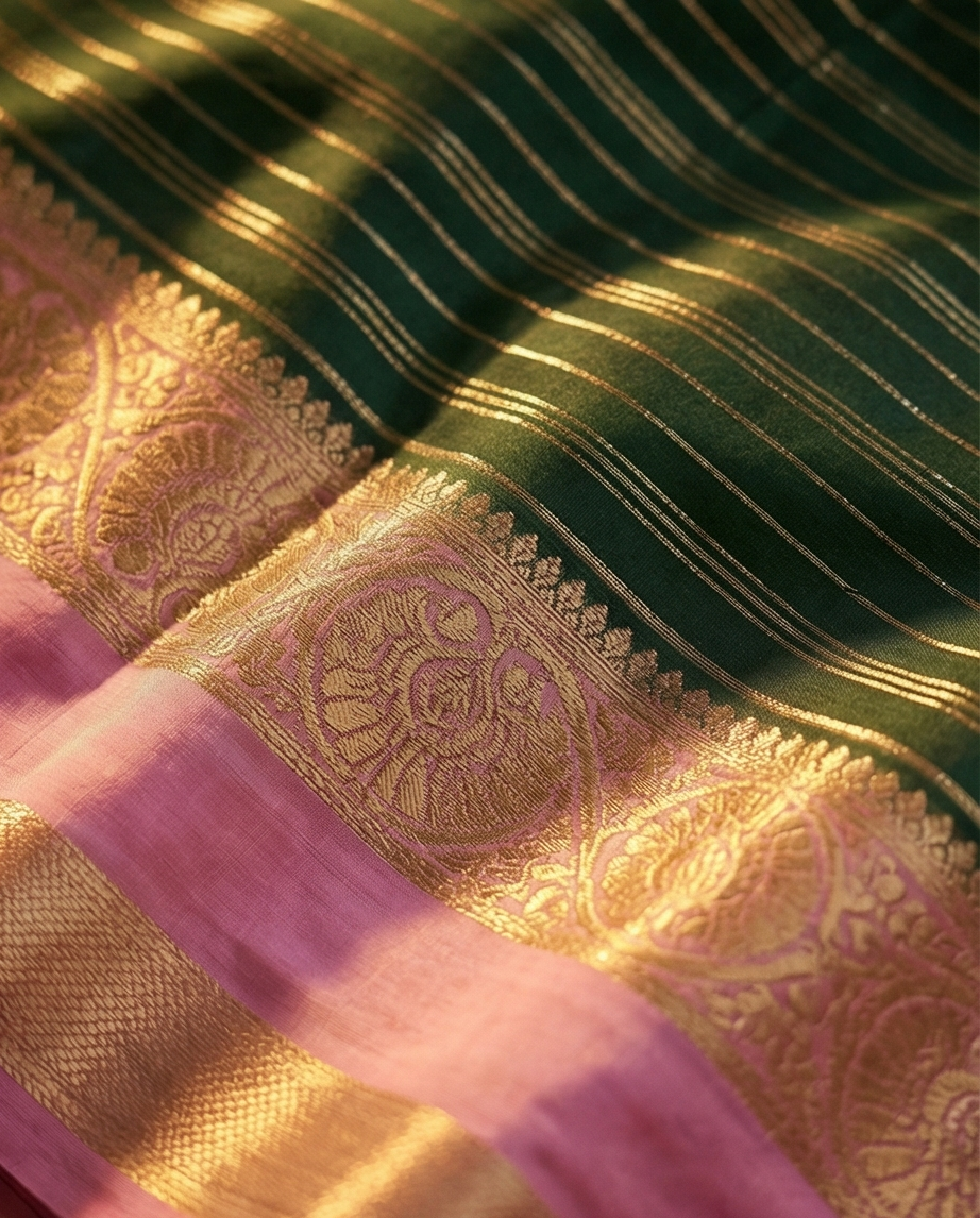 Semi crepe silk saree SR-CPP6-Dark Green