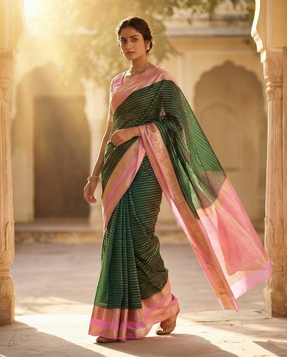 Semi crepe silk saree SR-CPP6-Dark Green