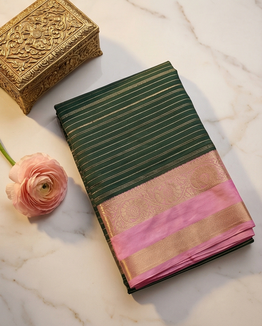 Semi crepe silk saree SR-CPP6-Dark Green