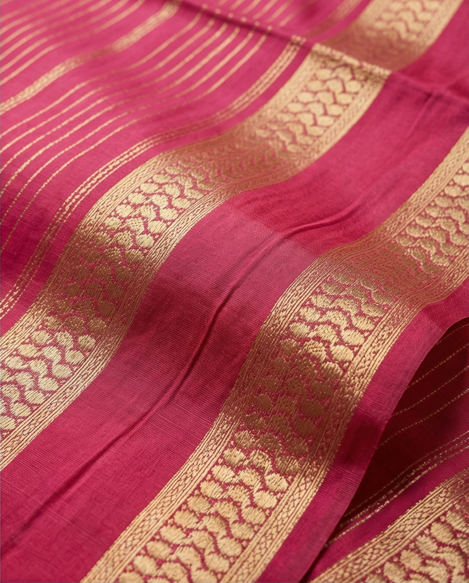 Close-up of pink border with gold patterns