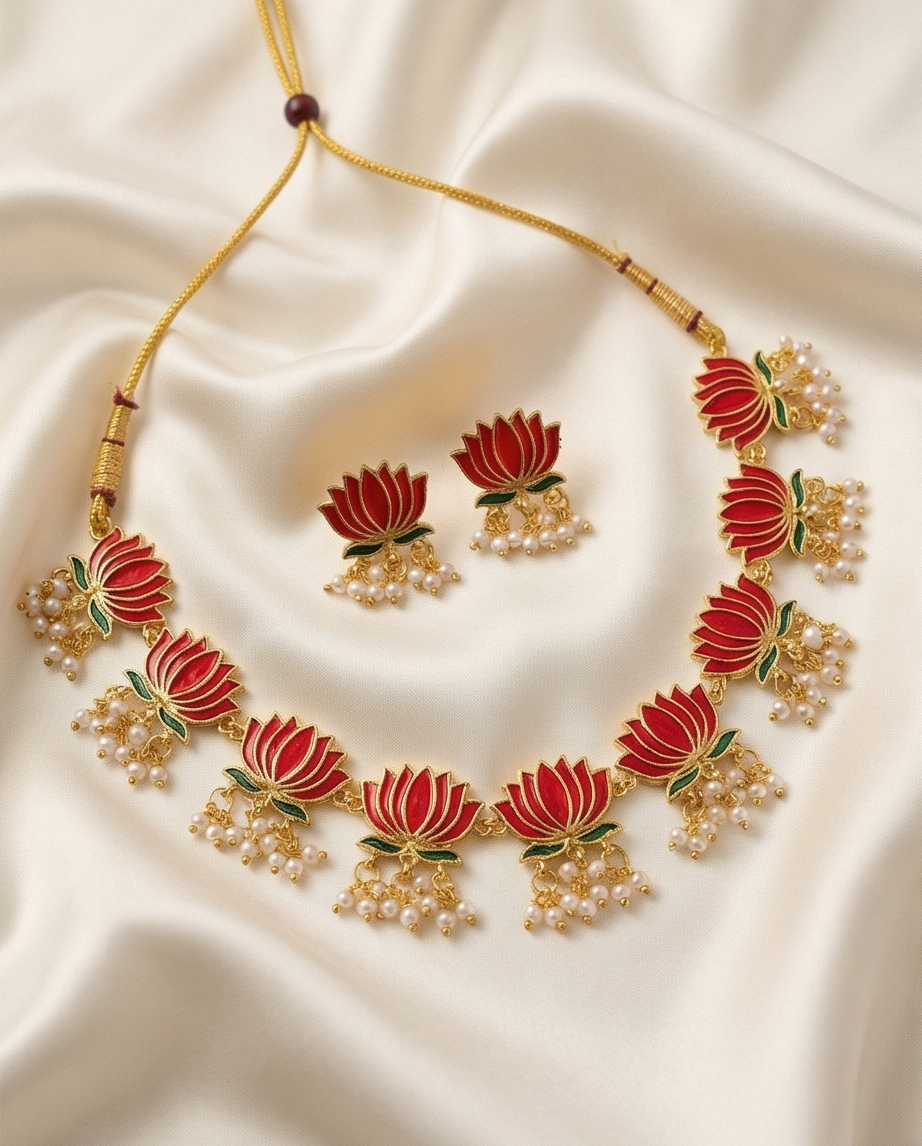 Pink Lotus with pearls Jewellery