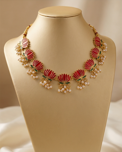 Pink Lotus with pearls Jewellery
