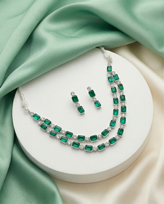 Alloy silver green jewellery