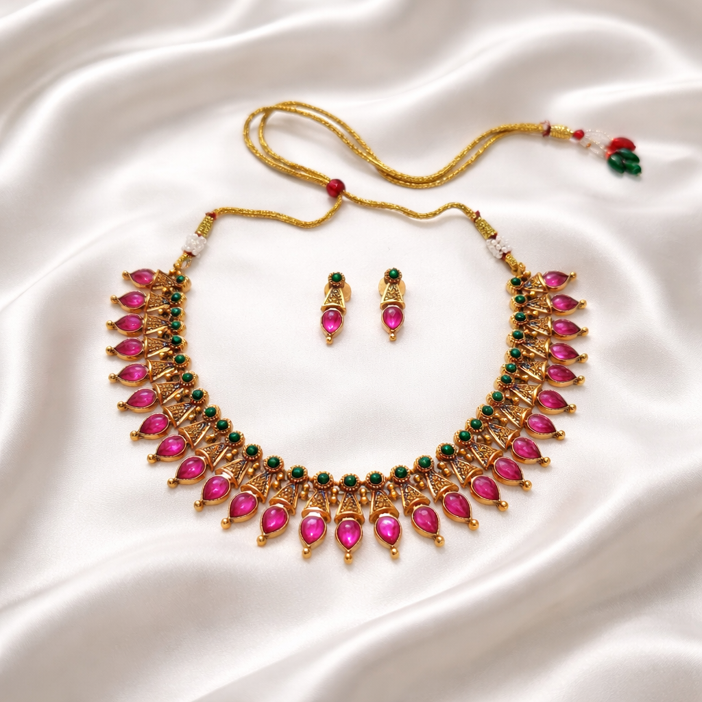 Ruby Gold Necklace-Multicolour