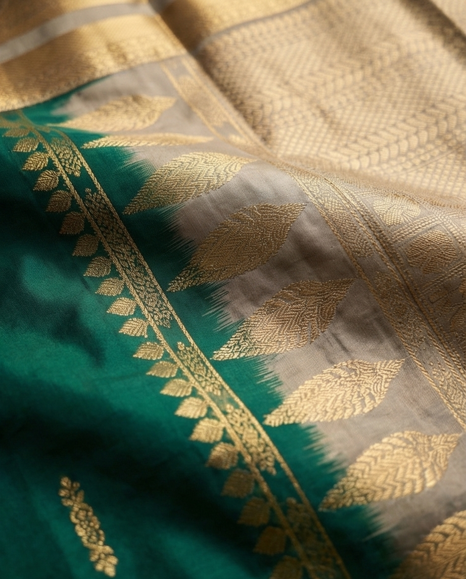 Emerald Green Kanjivaram Semi Silk Saree