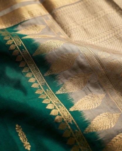 Emerald Green Kanjivaram Semi Silk Saree