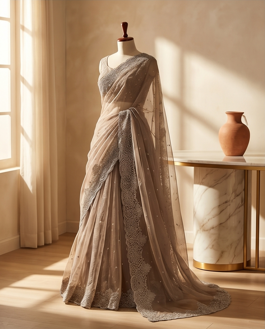 Tribal Shade Grayish Designer Saree (SR-SP32)