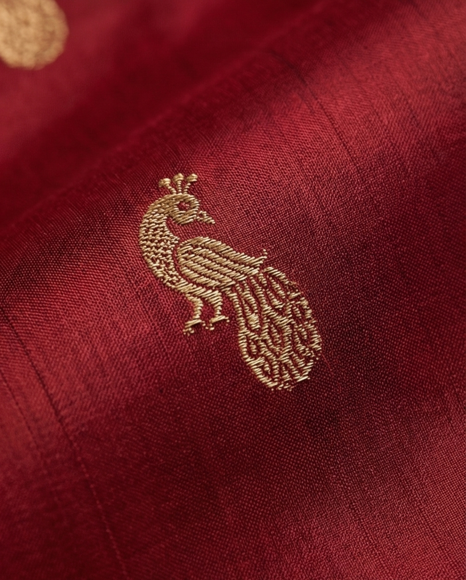 Pure Kanchipuram Silk Saree with Black Zari Border & Intricate Paisley Motifs (SR-MASP2)