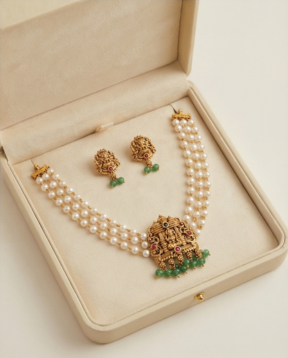 Temple designer pearl choker with Earrings (NRW22)
