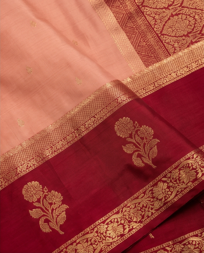 Mysore crepe flower pattern Peach with Red (SR-MSP27)