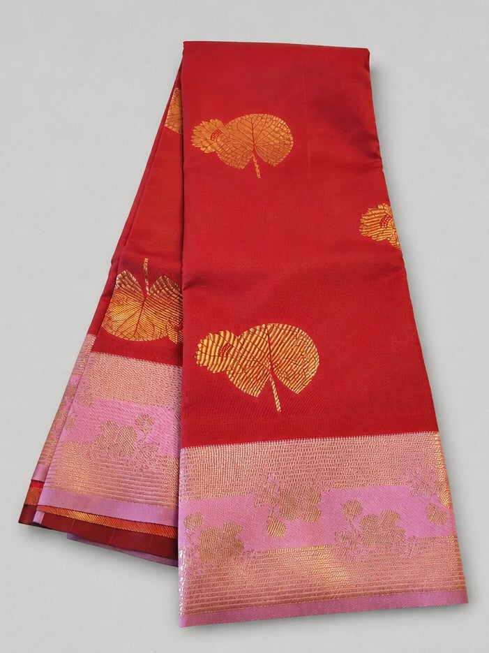 Red semi Kanjivaram Silk Saree with Baby Pink and Gold Border (SR-PSMP27)