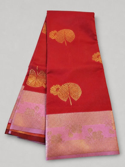 Red semi Kanjivaram Silk Saree with Baby Pink and Gold Border (SR-PSMP27)