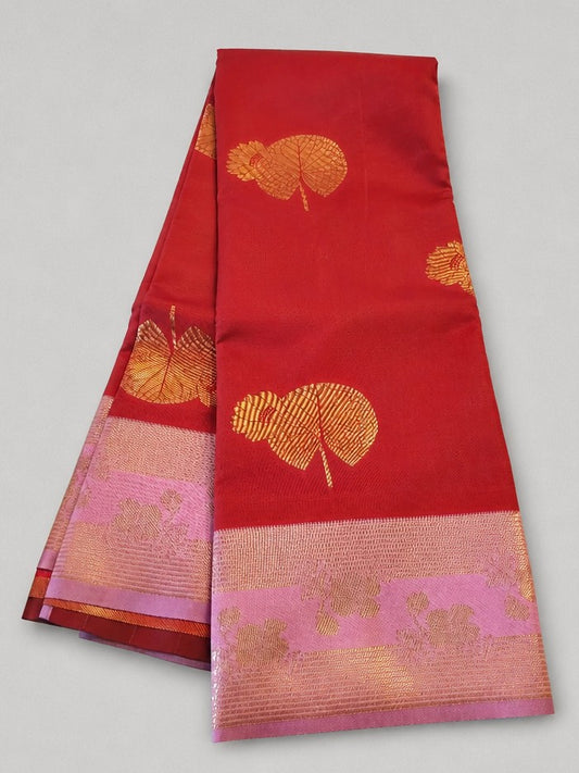 Red semi Kanjivaram Silk Saree with Baby Pink and Gold Border (SR-PSMP27)
