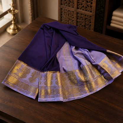 Mysore silk imitation crepe silk saree-Dark purple with Lavender (SR-PSMP44)
