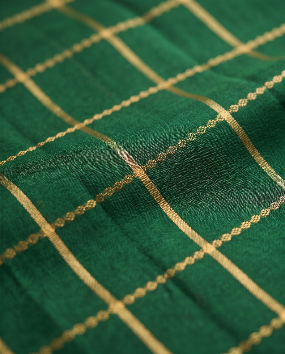 Classic Checkered Silk Saree with Grand Zari Border-Dark green with purple (SR-PSMP35)