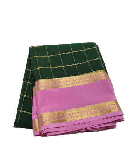 Pure Mysore Silk Saree (120gsm) - SR-PSMP3-Green & Pink